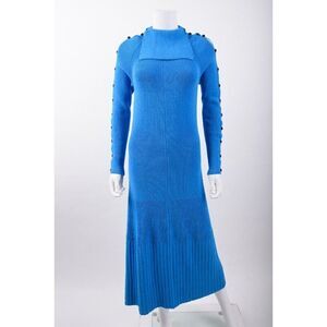 Proenza Schouler Womens Maxi Dress Sz M Blue Ribbed Knit Stretch Turtleneck NWT